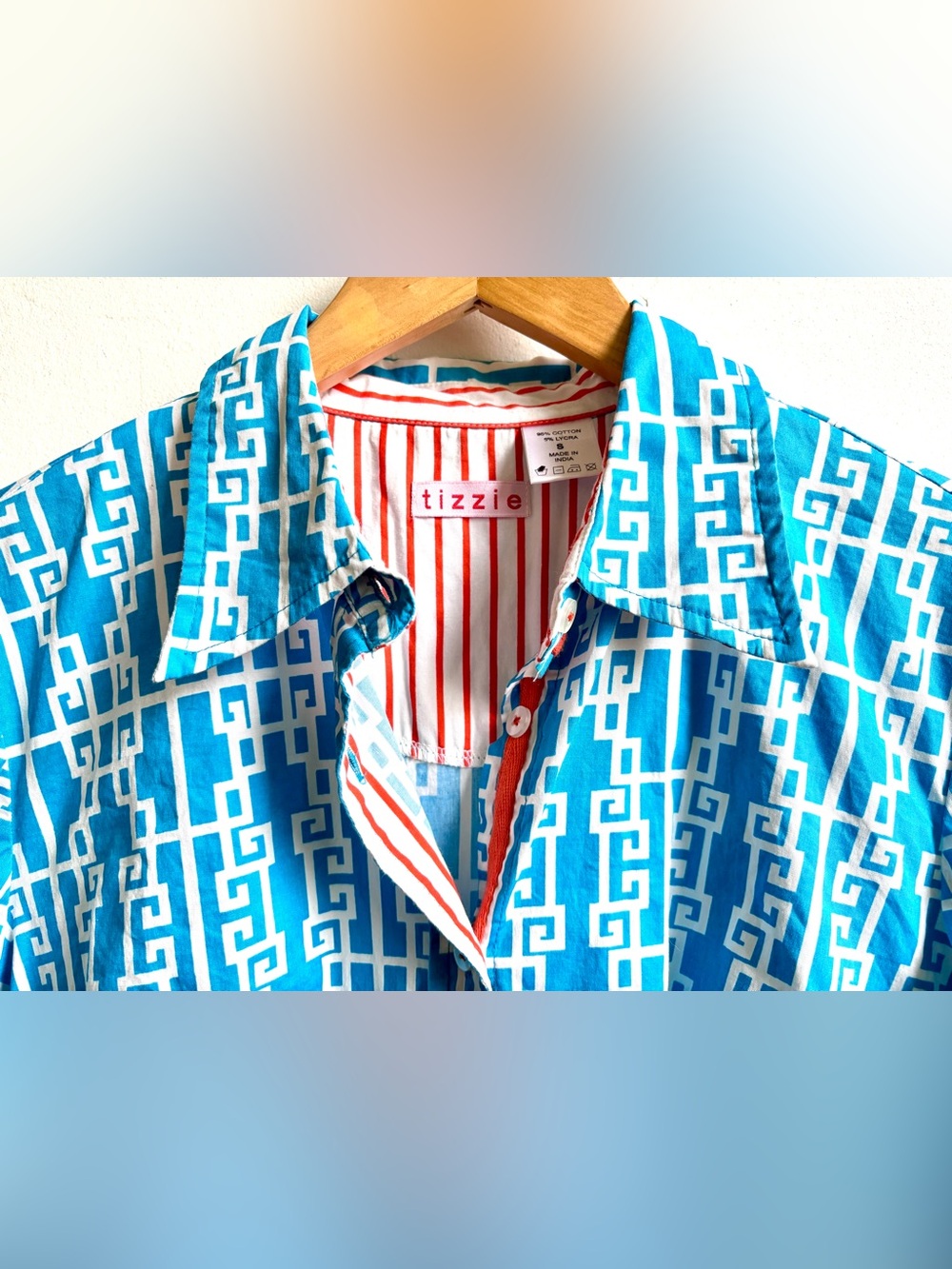 Geometric blue Tizzie blouse cotton sz S